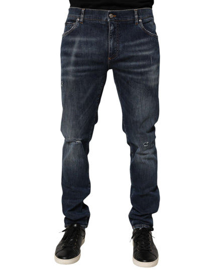 Dolce & Gabbana Dark Blue Washed Running Ripped Denim Jeans
