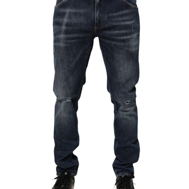 Dolce & Gabbana Dark Blue Washed Running Ripped Denim Jeans