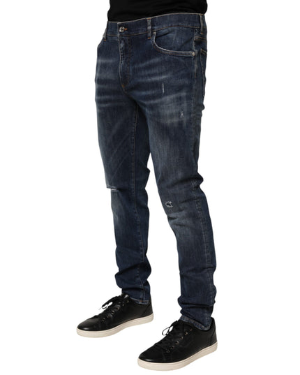 Dolce & Gabbana Dark Blue Washed Running Ripped Denim Jeans