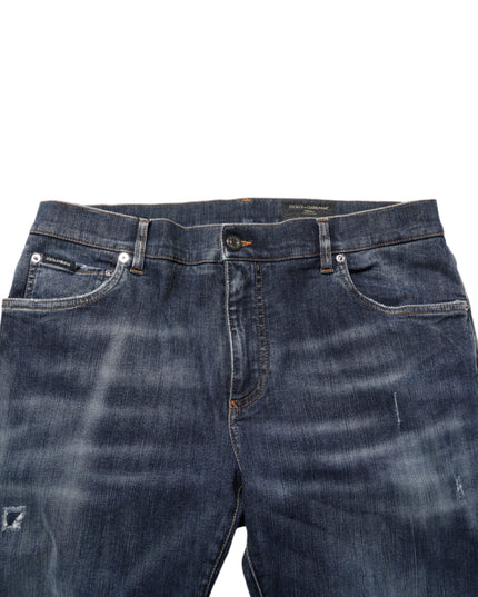 Dolce & Gabbana Dark Blue Washed Running Ripped Denim Jeans