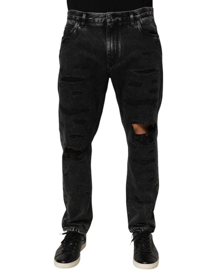 Dolce & Gabbana Black Washed Ripped Loose Cotton Denim Jeans