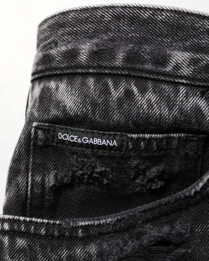 Dolce & Gabbana Black Washed Ripped Loose Cotton Denim Jeans