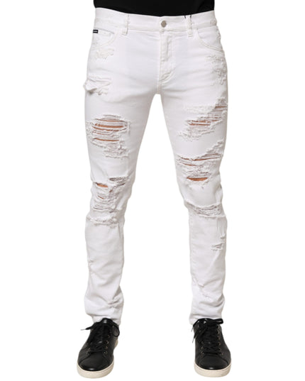 Dolce & Gabbana White Distressed Ripped Denim Trouser Jeans