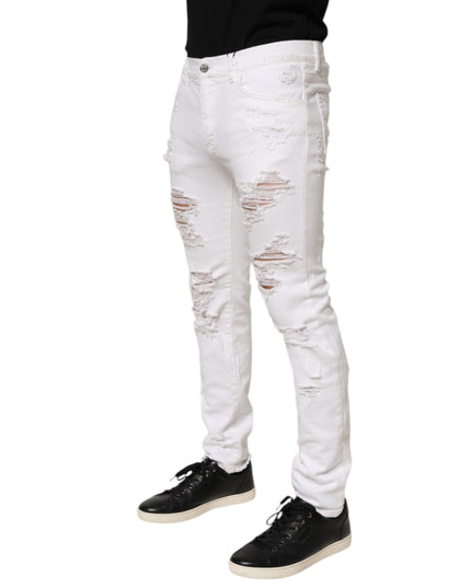 Dolce & Gabbana White Distressed Ripped Denim Trouser Jeans