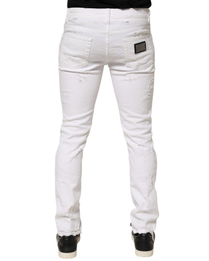 Dolce & Gabbana White Distressed Ripped Denim Trouser Jeans