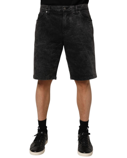 Dolce & Gabbana Black Cotton Mid Waist Denim Men Bermuda Short
