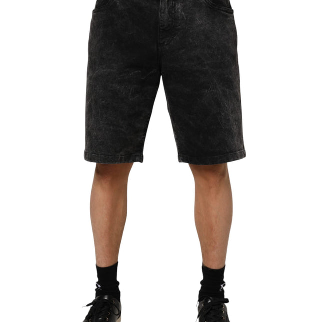 Dolce & Gabbana Black Cotton Mid Waist Denim Men Bermuda Short