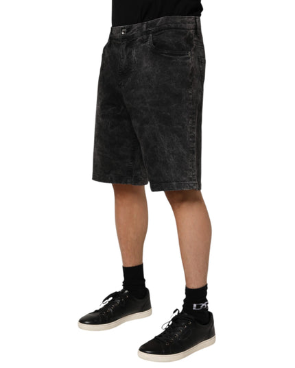 Dolce & Gabbana Black Cotton Mid Waist Denim Men Bermuda Short