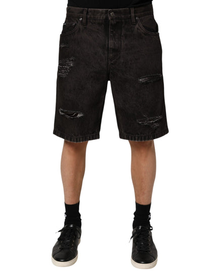 Dolce & Gabbana Black Cotton Tattered Denim Men Bermuda Short