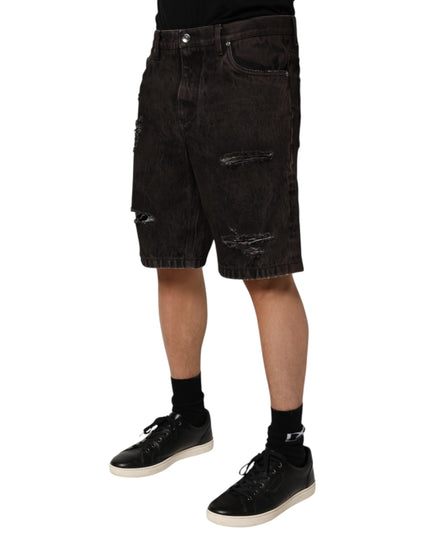 Dolce & Gabbana Black Cotton Tattered Denim Men Bermuda Short