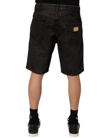 Dolce & Gabbana Black Cotton Tattered Denim Men Bermuda Short
