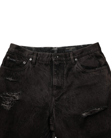 Dolce & Gabbana Black Cotton Tattered Denim Men Bermuda Short