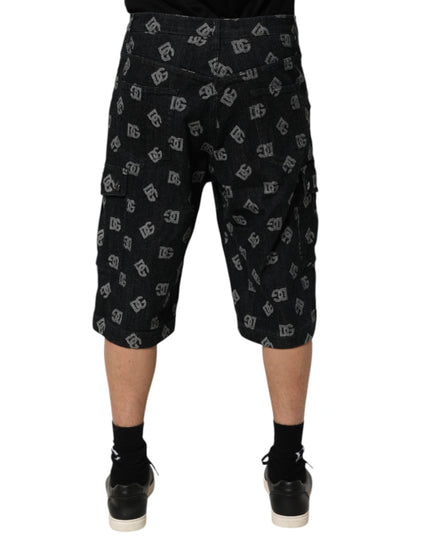 Dolce & Gabbana Black Monogram Denim Cargo Men Bermuda Short