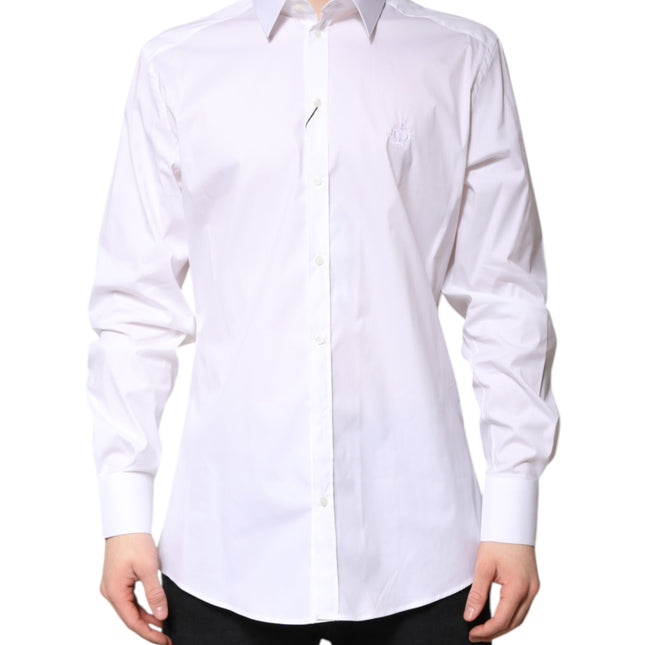 Dolce & Gabbana White Cotton Collared GOLD FormalDress Shirt