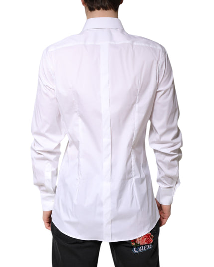 Dolce & Gabbana White Cotton Collared GOLD FormalDress Shirt