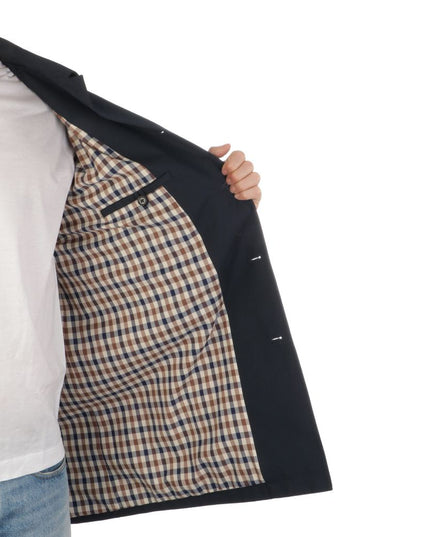 Aquascutum Blue Cotton Men's Trench Coat