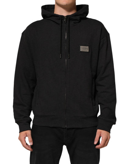Dolce & Gabbana Black Logo FullZip Hooded Sweatshirt Sweater