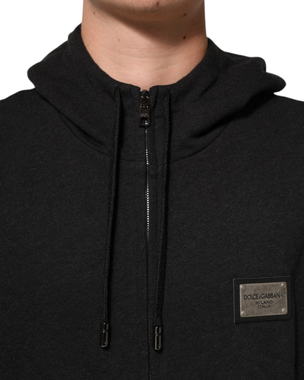 Dolce & Gabbana Black Logo FullZip Hooded Sweatshirt Sweater