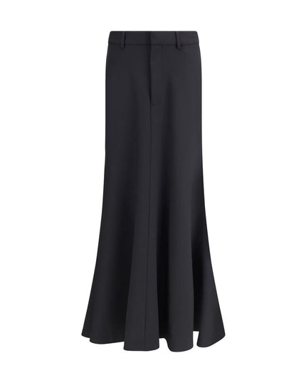 Balenciaga Black Fleece Wool Long Skirt
