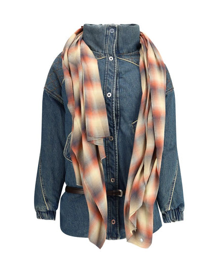 MARBELL Blue Leather Denim Jacket