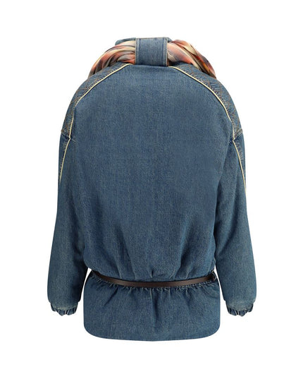 MARBELL Blue Leather Denim Jacket