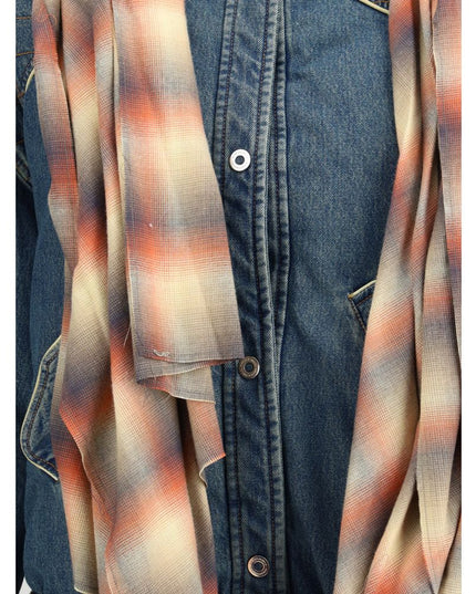 MARBELL Blue Leather Denim Jacket