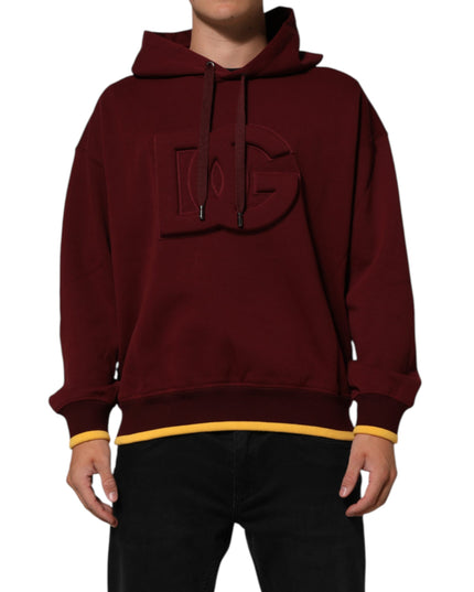 Dolce & Gabbana Maroon Embossed Logo Hooded Sweatshirt Sweater
