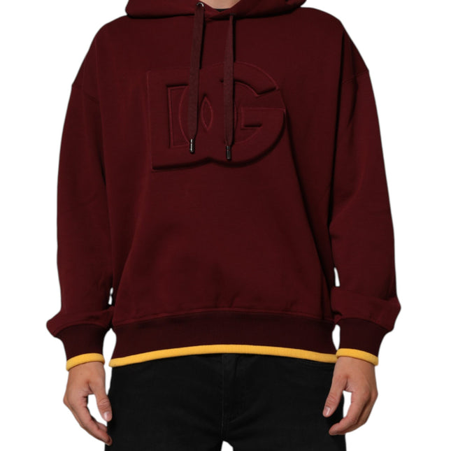 Dolce & Gabbana Maroon Embossed Logo Hooded Sweatshirt Sweater