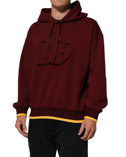 Dolce & Gabbana Maroon Embossed Logo Hooded Sweatshirt Sweater