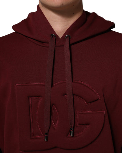 Dolce & Gabbana Maroon Embossed Logo Hooded Sweatshirt Sweater