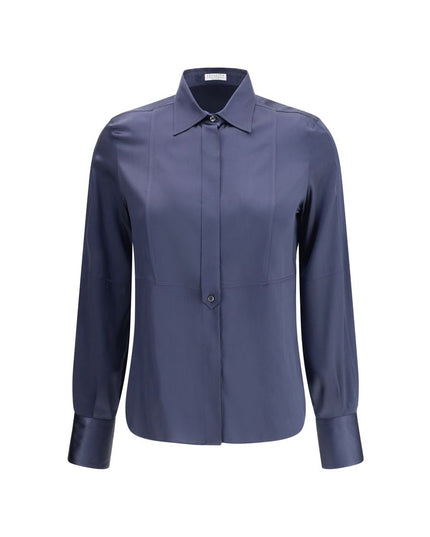 Brunello Cucinelli Blue Silk Blouse
