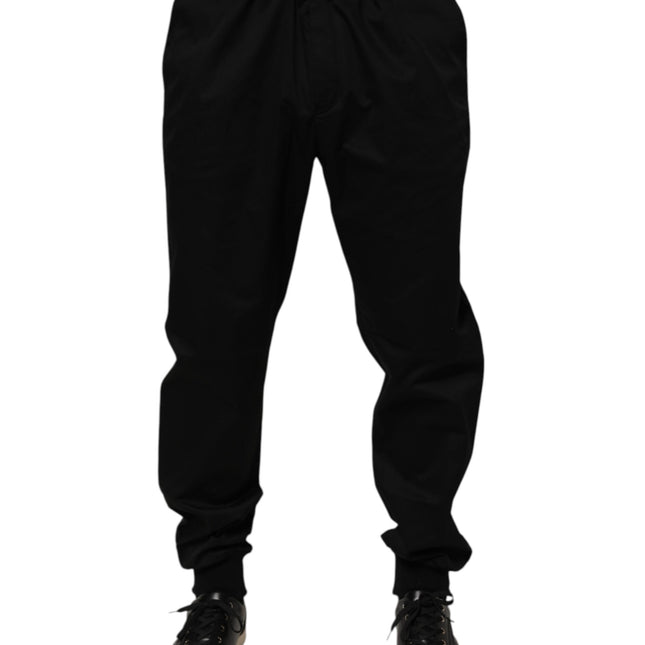 Dolce & Gabbana Black Cotton Stretch Casual Trouser Pants