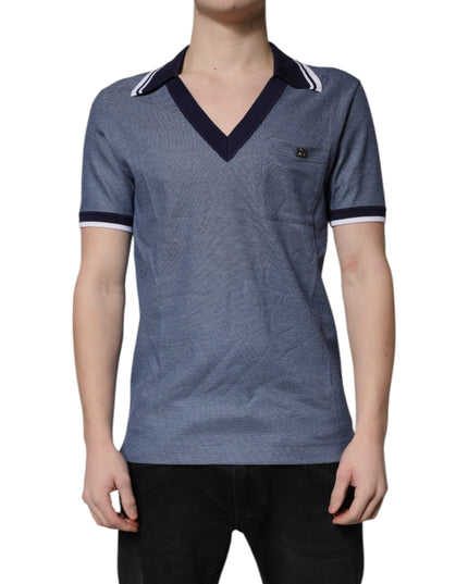 Dolce & Gabbana Blue Collared V-neck Silk Blend Polo T-shirt
