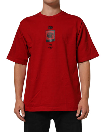 Dolce & Gabbana Red Logo Eye Print Cotton Short Sleeve T-shirt