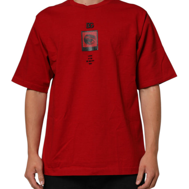 Dolce & Gabbana Red Logo Eye Print Cotton Short Sleeve T-shirt