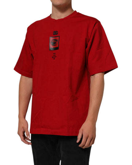 Dolce & Gabbana Red Logo Eye Print Cotton Short Sleeve T-shirt