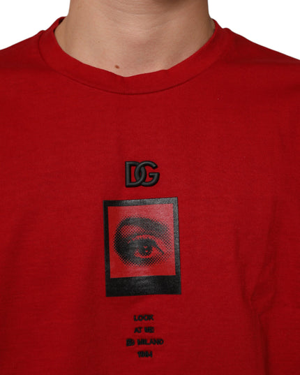 Dolce & Gabbana Red Logo Eye Print Cotton Short Sleeve T-shirt