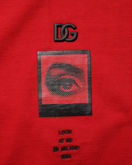 Dolce & Gabbana Red Logo Eye Print Cotton Short Sleeve T-shirt