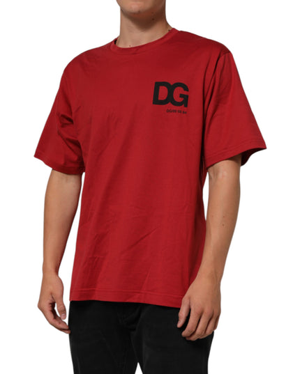 Dolce & Gabbana Red Logo Print Cotton Short Sleeve T-shirt