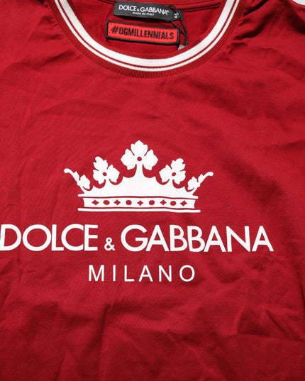 Dolce & Gabbana Maroon LogoCrown Cotton Half Sleeve T-shirt