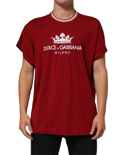 Dolce & Gabbana Maroon LogoCrown Cotton Half Sleeve T-shirt