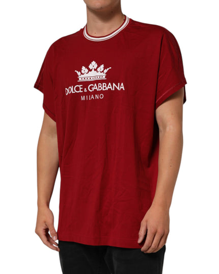Dolce & Gabbana Maroon LogoCrown Cotton Half Sleeve T-shirt