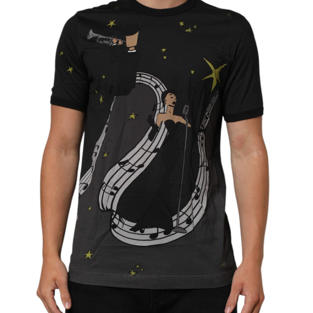 Dolce & Gabbana Black Musical Print Cotton Crew Neck T-shirt