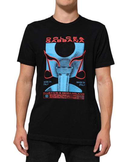 Dolce & Gabbana Black Musical Print Cotton Crew Neck T-shirt