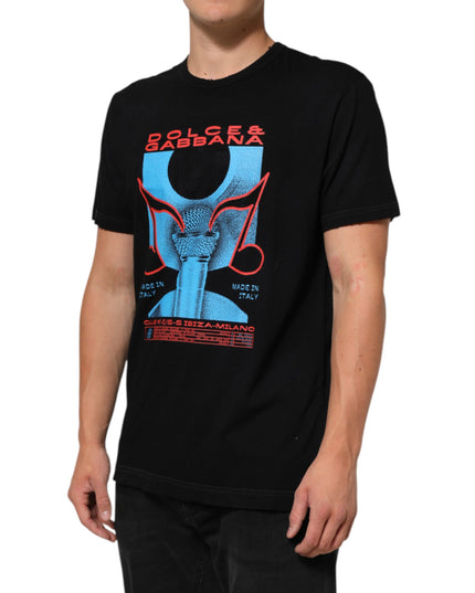 Dolce & Gabbana Black Musical Print Cotton Crew Neck T-shirt
