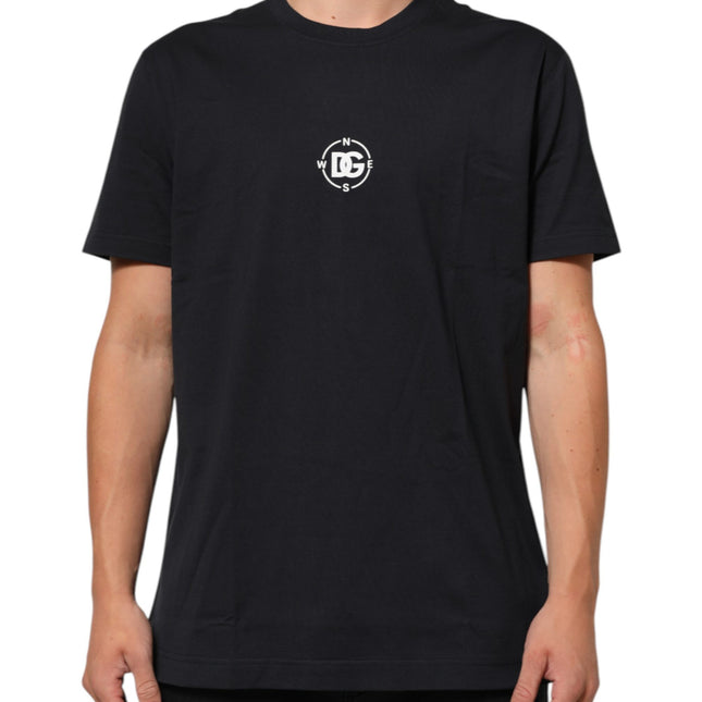 Dolce & Gabbana Black Logo Compass Cotton Crew Neck T-shirt