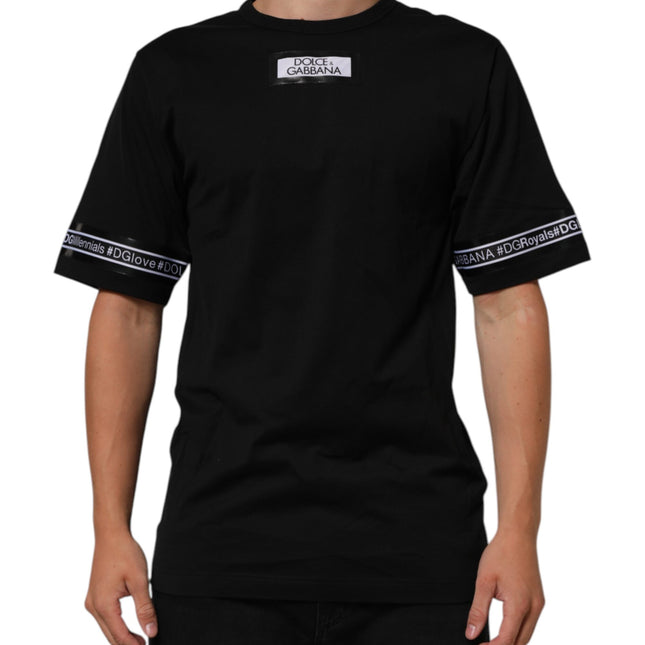Dolce & Gabbana Black DGRoyals Cotton Men Crew Neck IT T-shirt