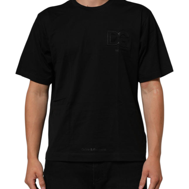 Dolce & Gabbana Black Logo Patch Cotton Men Crew Neck T-shirt