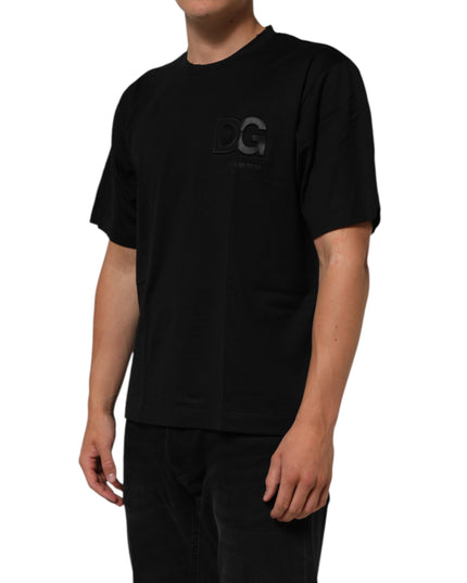 Dolce & Gabbana Black Logo Patch Cotton Men Crew Neck T-shirt