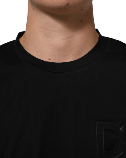 Dolce & Gabbana Black Logo Patch Cotton Men Crew Neck T-shirt